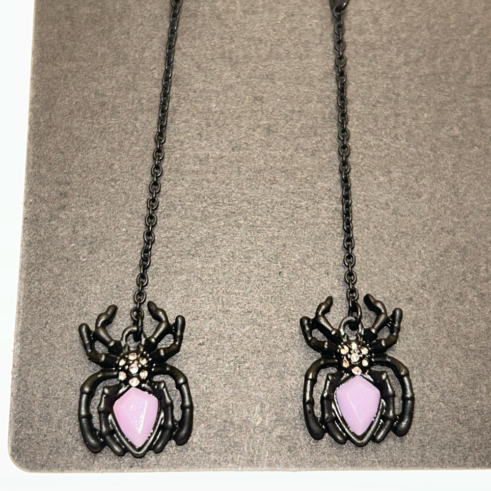 Glow in the Dark Faux Jewel Dangle Spider Earrings